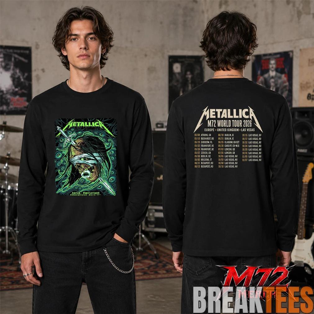 Metallica World Tour M72 May 27 2026 Zürich Switzerland Stadion Letzigrund Mummy Dagger Eye 2 Side T-Shirt Metallica World Tour M72 May 27 2026 Zürich Switzerland Stadion Letzigrund Mummy Dagger Eye 2 Side T-Shirt
