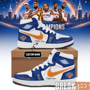 New York Knicks NBA Champions 2026 Custom Name Air Jordan 1 Shoes 2