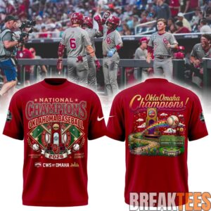 Oklahoma Baseball Champions 2026 Men's College World Series Gray-Red Tee 1