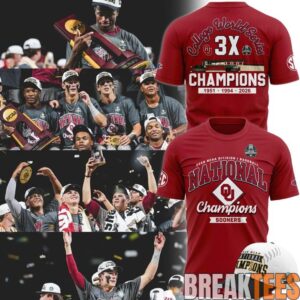 Oklahoma Sooners Red 3X College World Series Champions Shirt