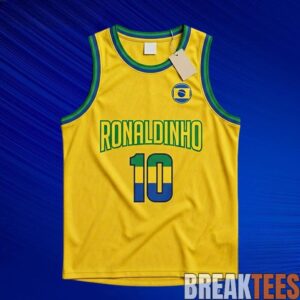 Ronaldinho #10 Brazil Yellow Basketball Jersey 1