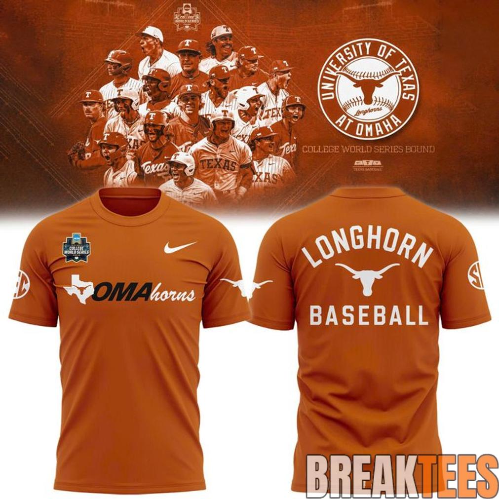 Texas Longhorns 2026 NCAA Baseball Men’s College World Series Omaha 3D T-Shirt Texas Longhorns 2026 NCAA Baseball Men’s College World Series Omaha 3D T-Shirt