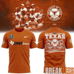 Texas Longhorns 2026 NCAA Baseball Men's College World Series Omaha 3D T-Shirt 1 Texas Longhorns 2026 NCAA Baseball Men's College World Series Omaha 3D T-Shirt 1