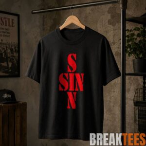 21 Savage In NYC SINN Red Sin Cross Typography Shirt 1