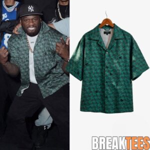 50 Cent At Fightland Premiere Purple Brand Green Monogram Hawaiian Shirt