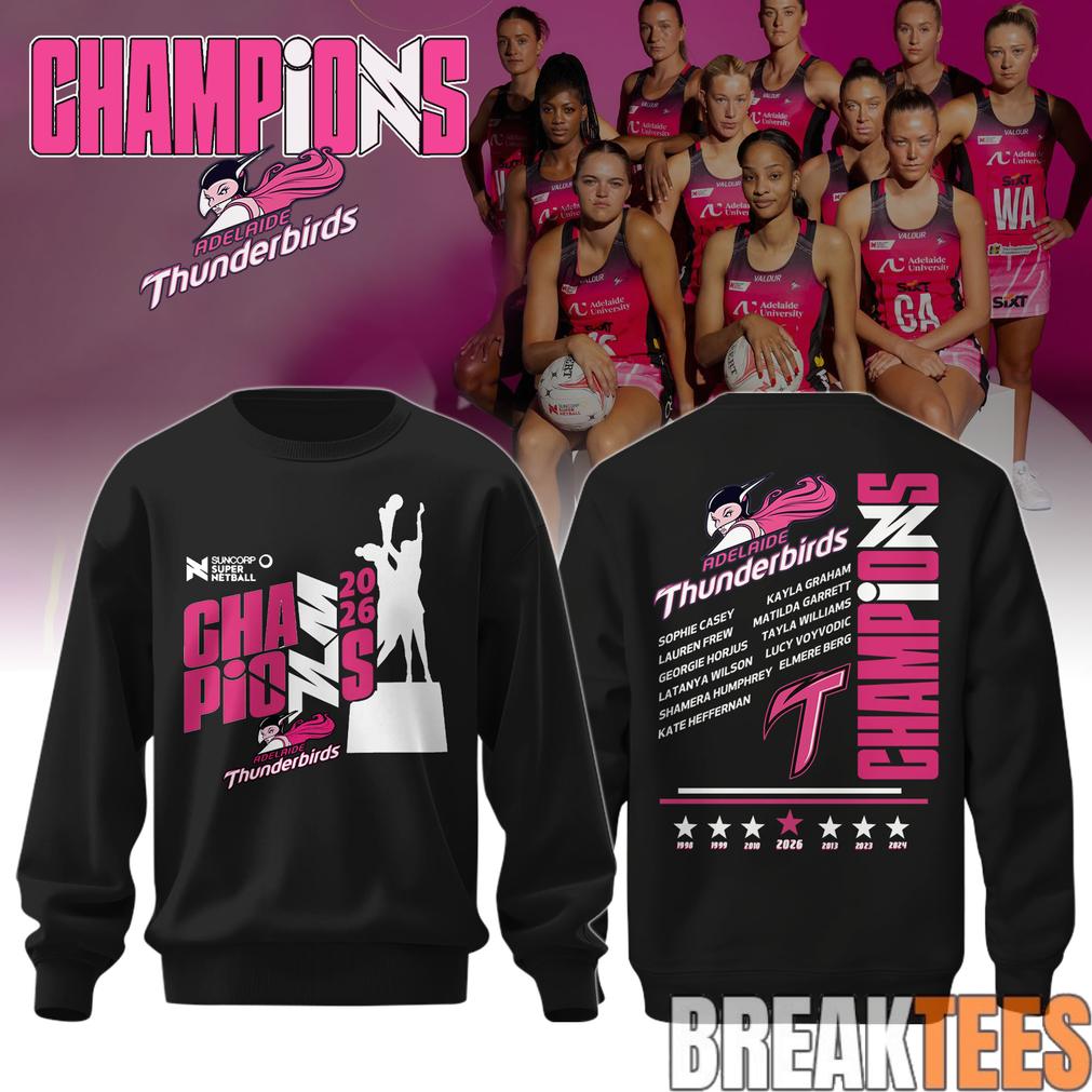 ADE Thunderbirds Champions Suncorp Super Netball 2026 Sweatshirt ADE Thunderbirds Champions Suncorp Super Netball 2026 Sweatshirt