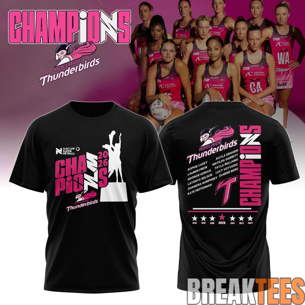 ADE Thunderbirds Champions Suncorp Super Netball 2026 T-Shirt ADE Thunderbirds Champions Suncorp Super Netball 2026 T-Shirt