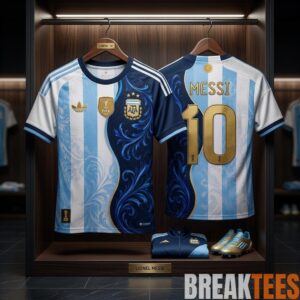 Argentina Messi 10 World Cup 2026 Home Away Mashup Baroque Gold Soccer Jersey 2