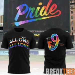Baltimore Orioles Pride Night ‘All One All Love’ Rainbow Black Shirt