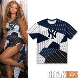 Beyonce Inspired NY Yankees Patchwork Shirt Pinstripe Graphic T-Shirt