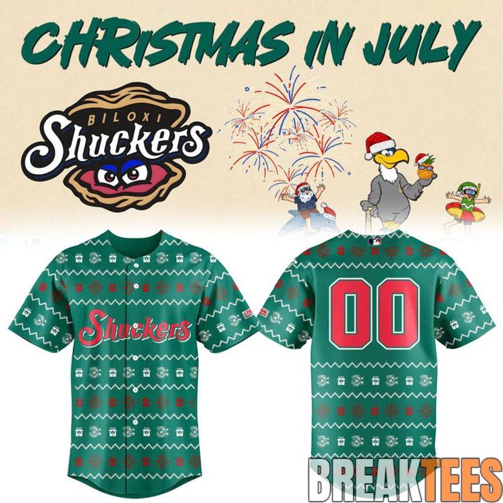 Biloxi Shuckers x Christmas In July 2026 Limited Edition Baseball Jersey Biloxi Shuckers x Christmas In July 2026 Limited Edition Baseball Jersey