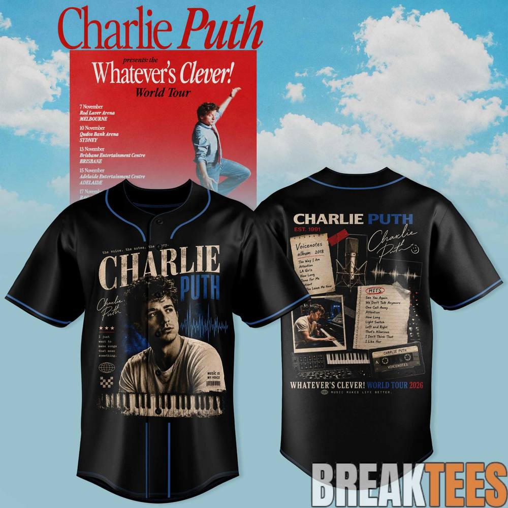 Charlie Puth “Whatever’s Clever!” World Tour Baseball Jersey Charlie Puth “Whatever’s Clever!” World Tour Baseball Jersey