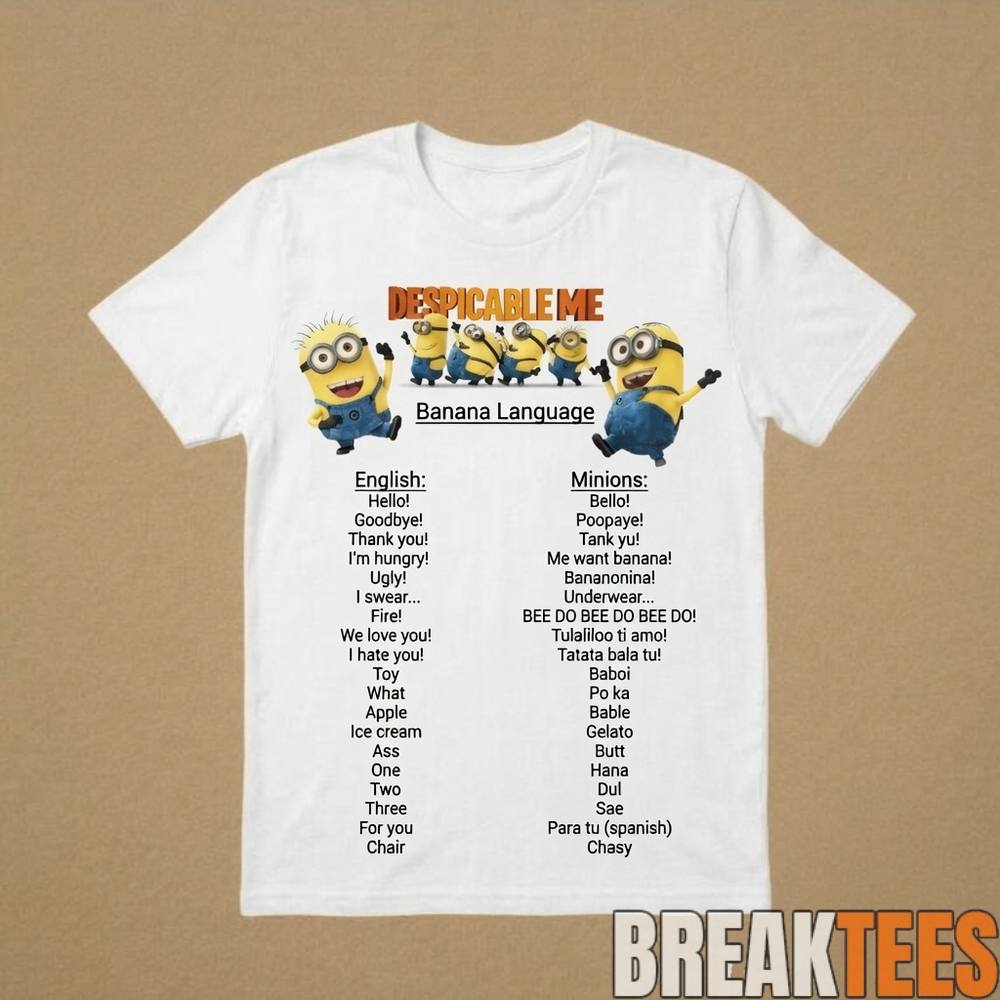 Despicable Me Minion Banana Language Dictionary Graphic 2D T-Shirt Despicable Me Minion Banana Language Dictionary Graphic 2D T-Shirt