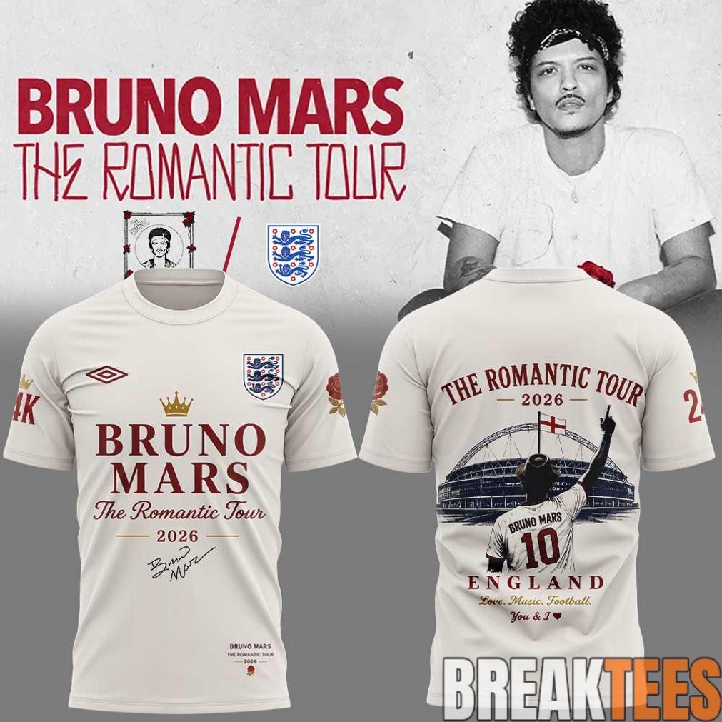 England Football x Bruno Mars The Romantic Tour 2026 Limited T-Shirt England Football x Bruno Mars The Romantic Tour 2026 Limited T-Shirt