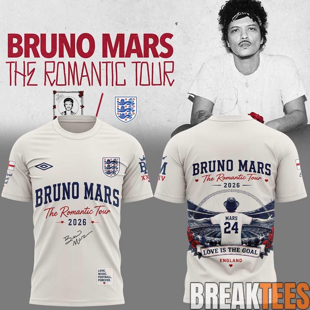 England Football x Bruno Mars The Romantic Tour 2026 Limited T-Shirt England Football x Bruno Mars The Romantic Tour 2026 Limited T-Shirt