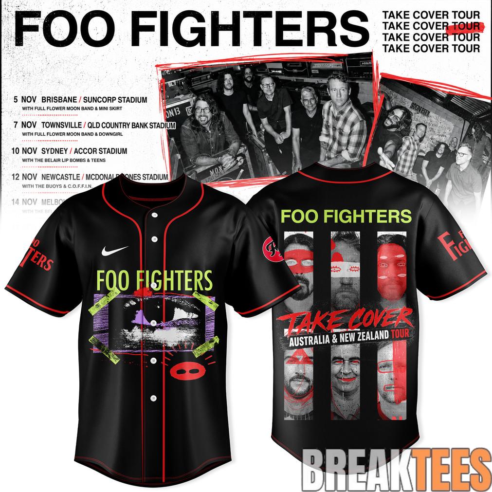 Foo Fighters Take Cover AU-NZ Tour Baseball Jersey Foo Fighters Take Cover AU-NZ Tour Baseball Jersey