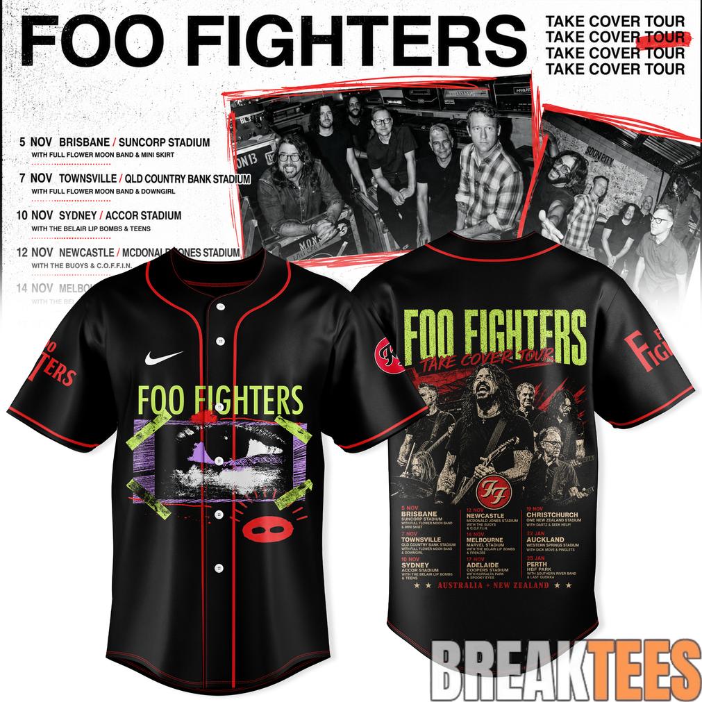 Foo Fighters Take Cover AU-NZ Tour Baseball Jersey Foo Fighters Take Cover AU-NZ Tour Baseball Jersey
