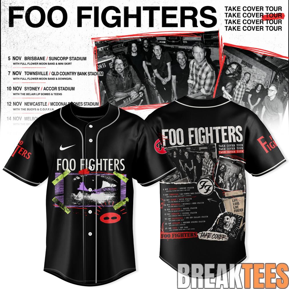 Foo Fighters Take Cover AU-NZ Tour Baseball Jersey Foo Fighters Take Cover AU-NZ Tour Baseball Jersey
