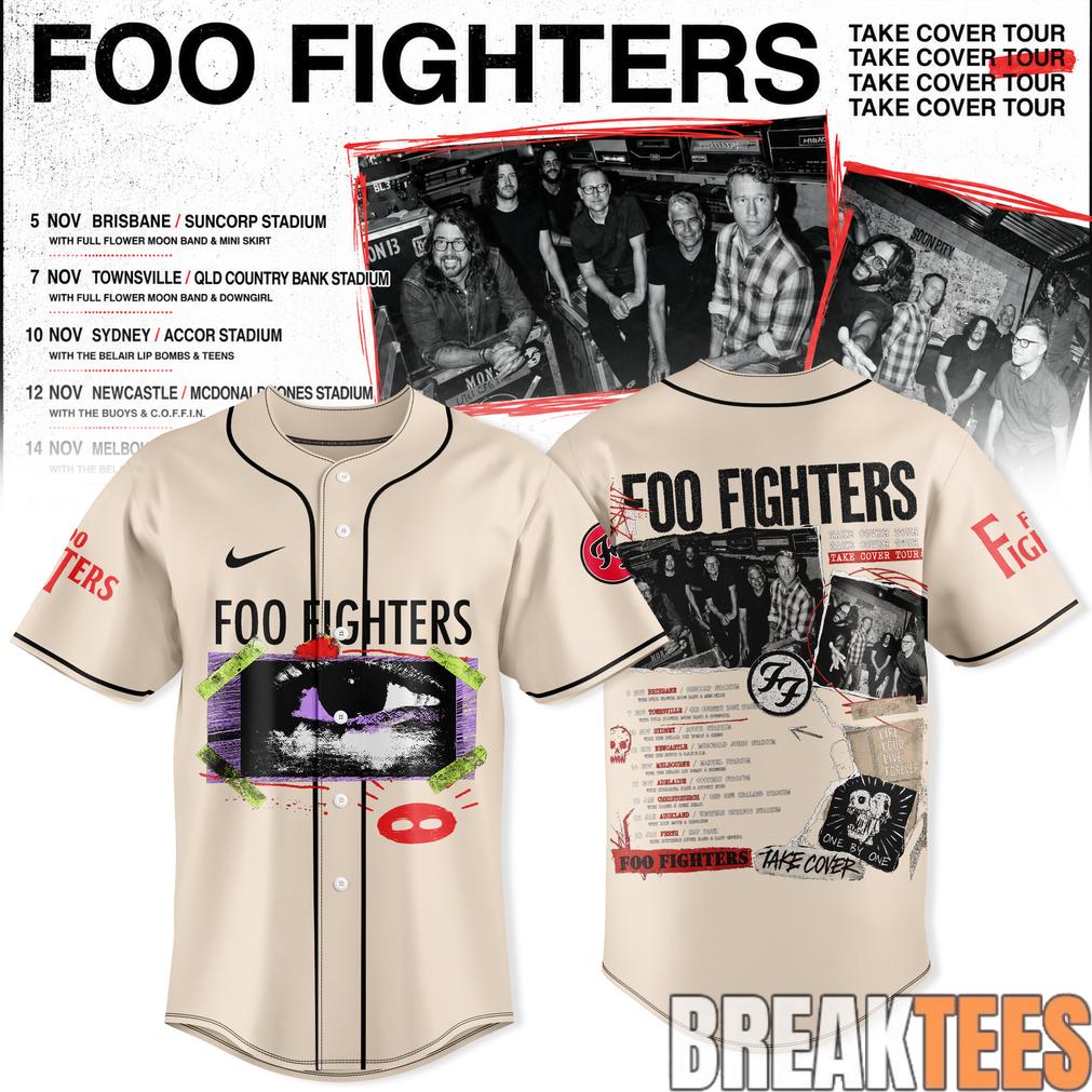 Foo Fighters Take Cover AU-NZ Tour Baseball Jersey Foo Fighters Take Cover AU-NZ Tour Baseball Jersey