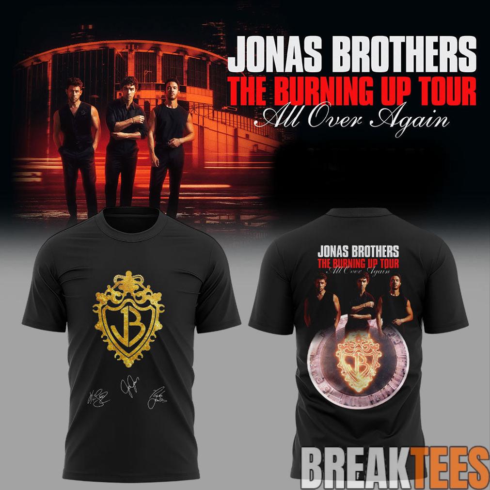 Jonas Brothers The Burning Up Tour All Over Again 2026 Black Collection T-Shirt Jonas Brothers The Burning Up Tour All Over Again 2026 Black Collection T-Shirt