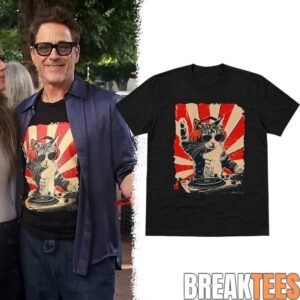 Robert Downey Jr At East Hampton The Invite DJ Cat Wearing Headphones Shirt