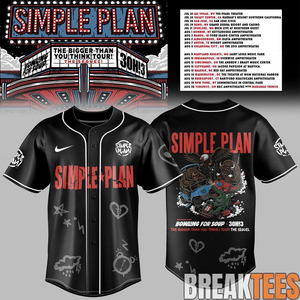 Simple Plan The Bigger Than You Think Tour Premium Baseball Jersey Simple Plan The Bigger Than You Think Tour Premium Baseball Jersey