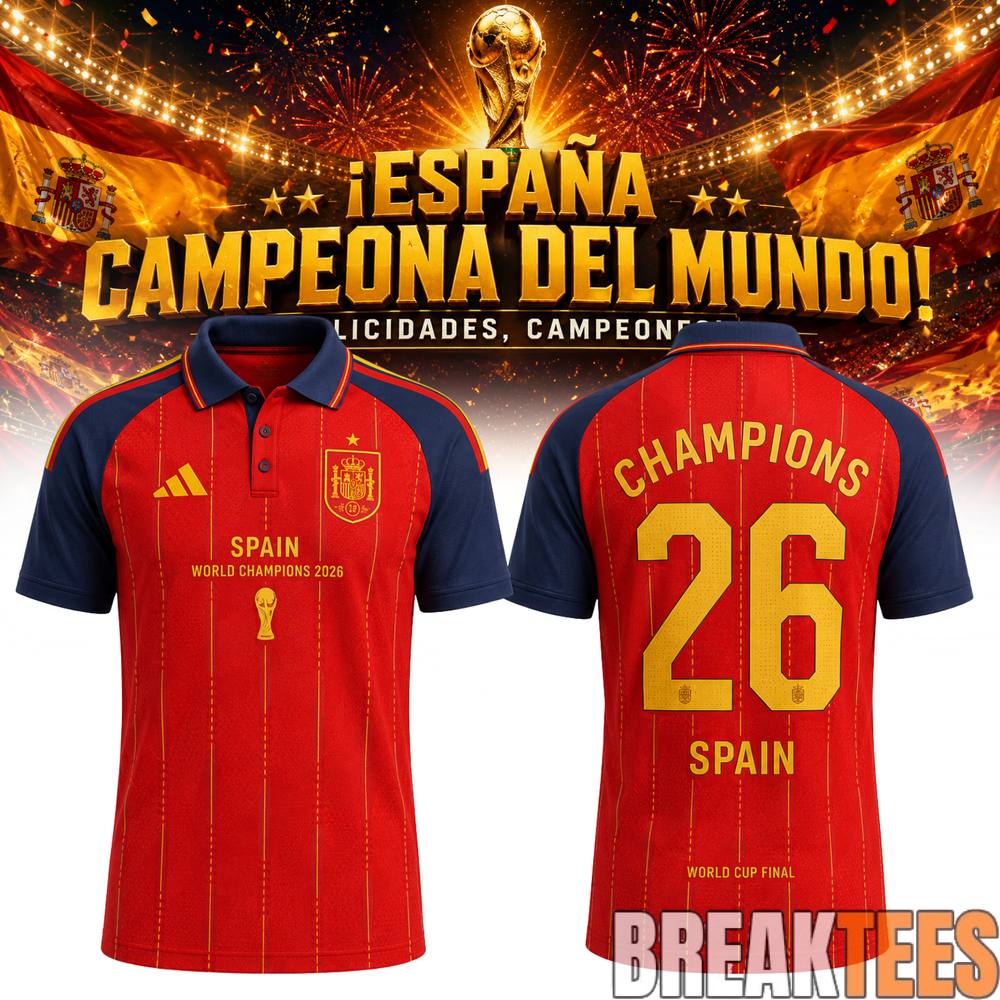 Spain World Cup 2026 Champions Limited Edition Red Polo Shirt Spain World Cup 2026 Champions Limited Edition Red Polo Shirt