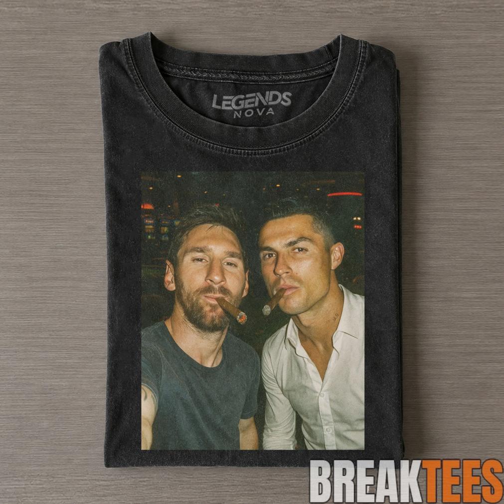 Vintage Messi & Ronaldo Cigar Selfie Two GOATs Tee Vintage Messi & Ronaldo Cigar Selfie Two GOATs Tee