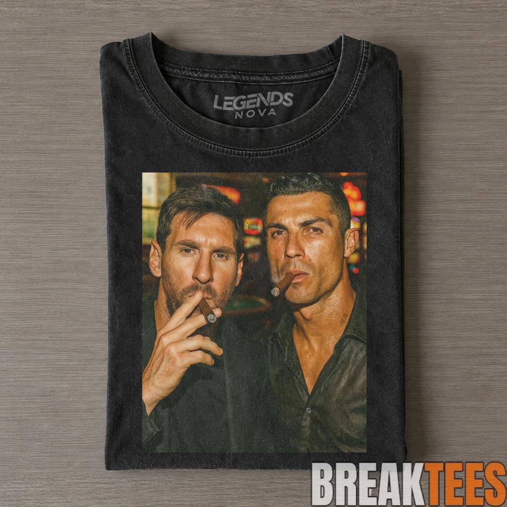 Vintage Messi & Ronaldo Cigar Selfie Two GOATs Tee Vintage Messi & Ronaldo Cigar Selfie Two GOATs Tee