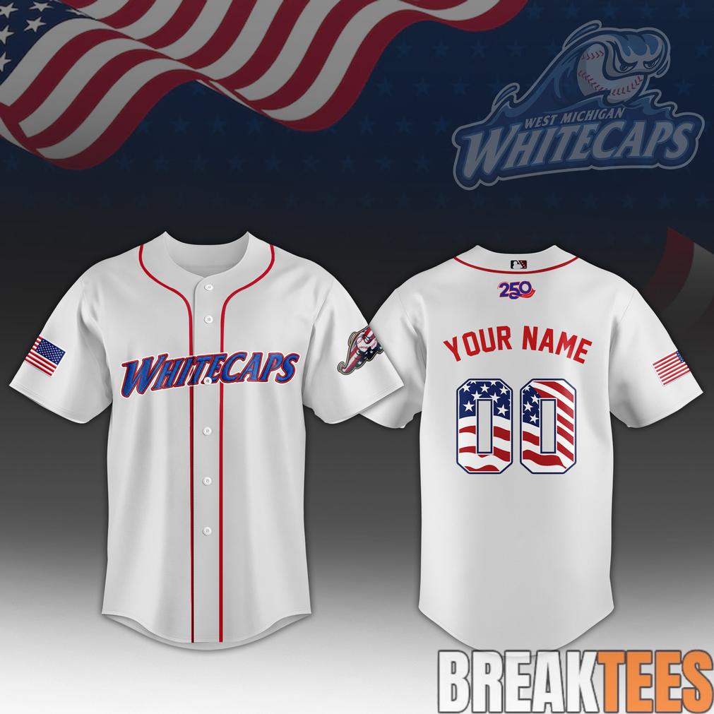 West Michigan Whitecaps 250th Anniversary 4th of July Jersey West Michigan Whitecaps 250th Anniversary 4th of July Jersey