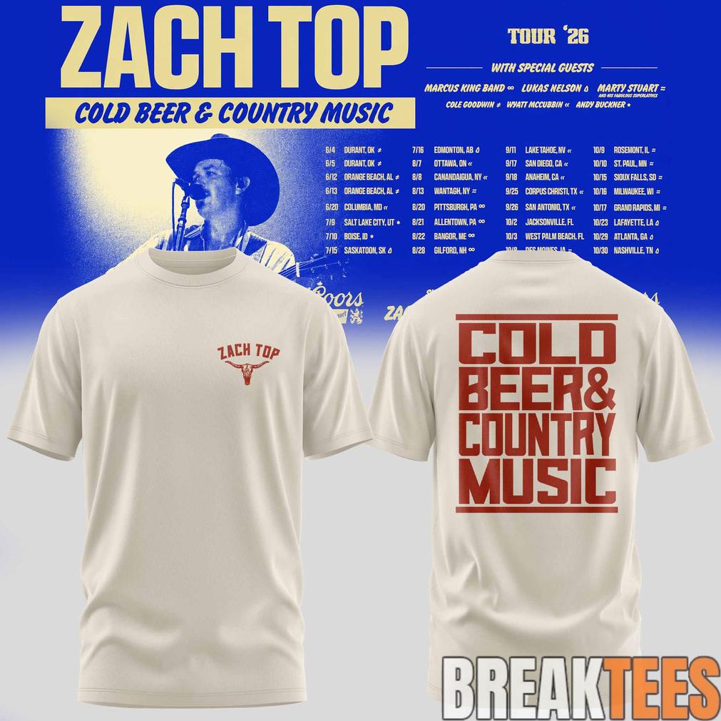 Zach Top – Cold Beer & Country Music Tour ’26 T-Shirt Zach Top – Cold Beer & Country Music Tour ’26 T-Shirt