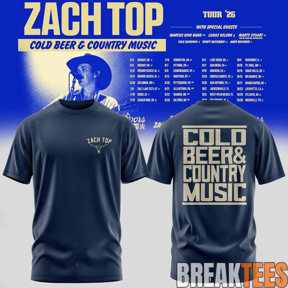 Zach Top – Cold Beer & Country Music Tour ’26 T-Shirt Zach Top – Cold Beer & Country Music Tour ’26 T-Shirt