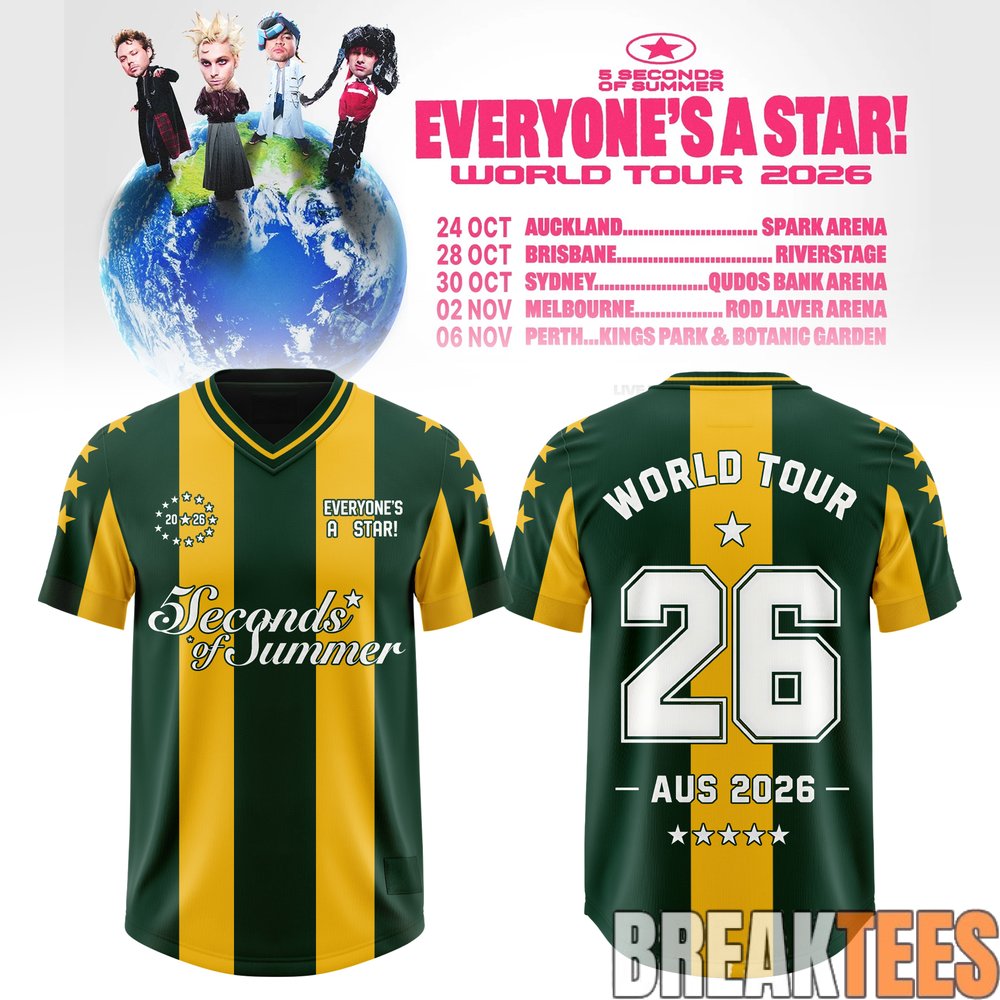 5 Seconds of Summer EVERYONE’S A STAR! AUS TOUR Exclusive Football Jersey 5 Seconds of Summer EVERYONE’S A STAR! AUS TOUR Exclusive Football Jersey