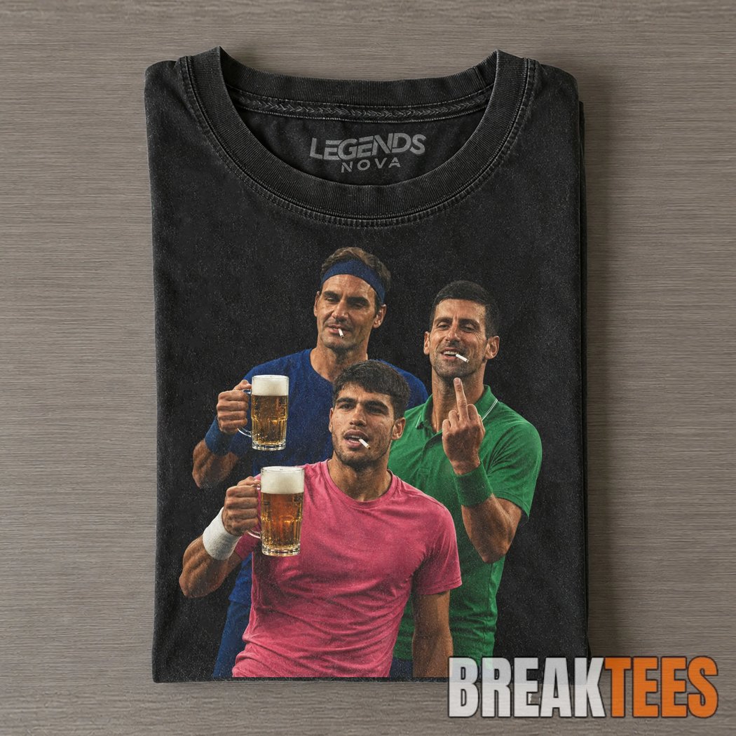 Carlos Alcaraz & Roger Federer & Novak Djokovic 2026 Vintage T-Shirt Carlos Alcaraz & Roger Federer & Novak Djokovic 2026 Vintage T-Shirt
