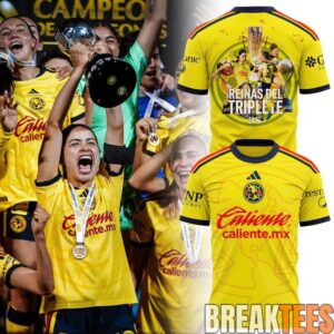 Club América Femenil Yellow Club Reinas Del Triplete 2026 Jersey Shirt