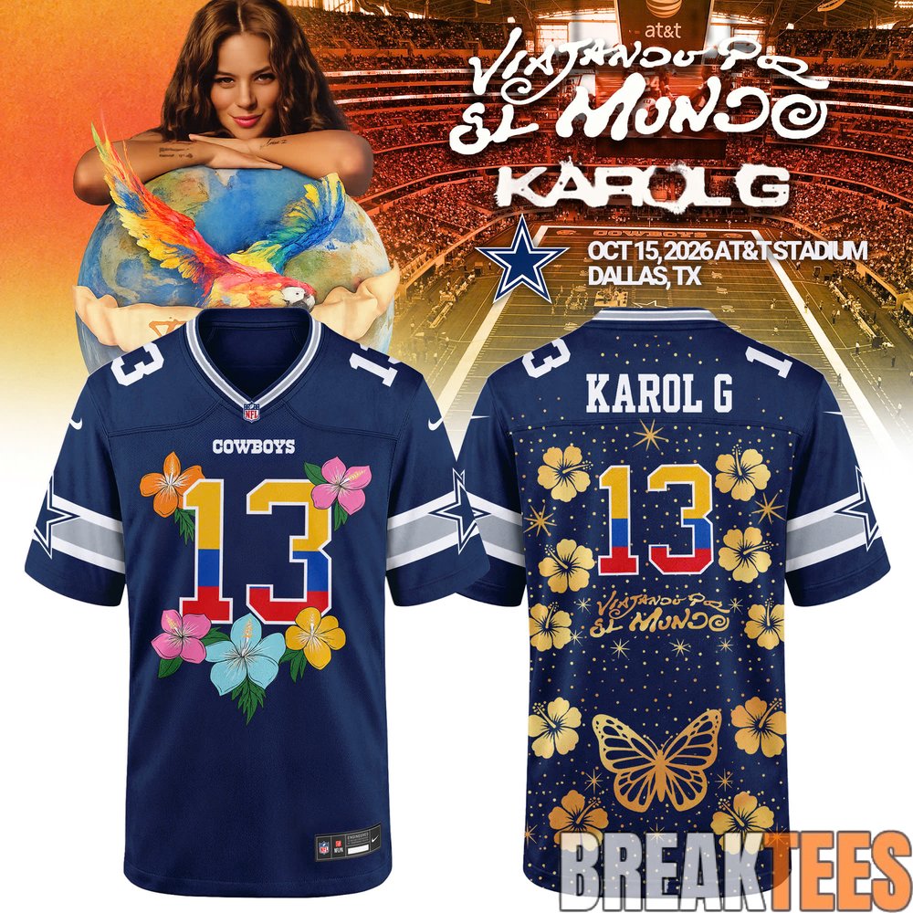 Dallas Cowboys x Karol G Viajando Por El Mundo Tropitour 2026 Jersey Dallas Cowboys x Karol G Viajando Por El Mundo Tropitour 2026 Jersey