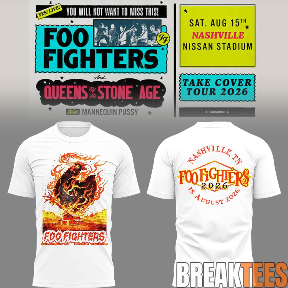 Foo Fighters 🎸🎤 “Take Cover Tour 2026” in Nashville, TN T-Shirt Foo Fighters 🎸🎤 “Take Cover Tour 2026” in Nashville, TN T-Shirt