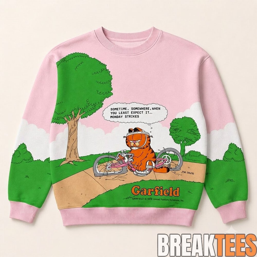 Garfield Monday Strikes Pink And Green Sweatshirt Garfield Monday Strikes Pink And Green Sweatshirt
