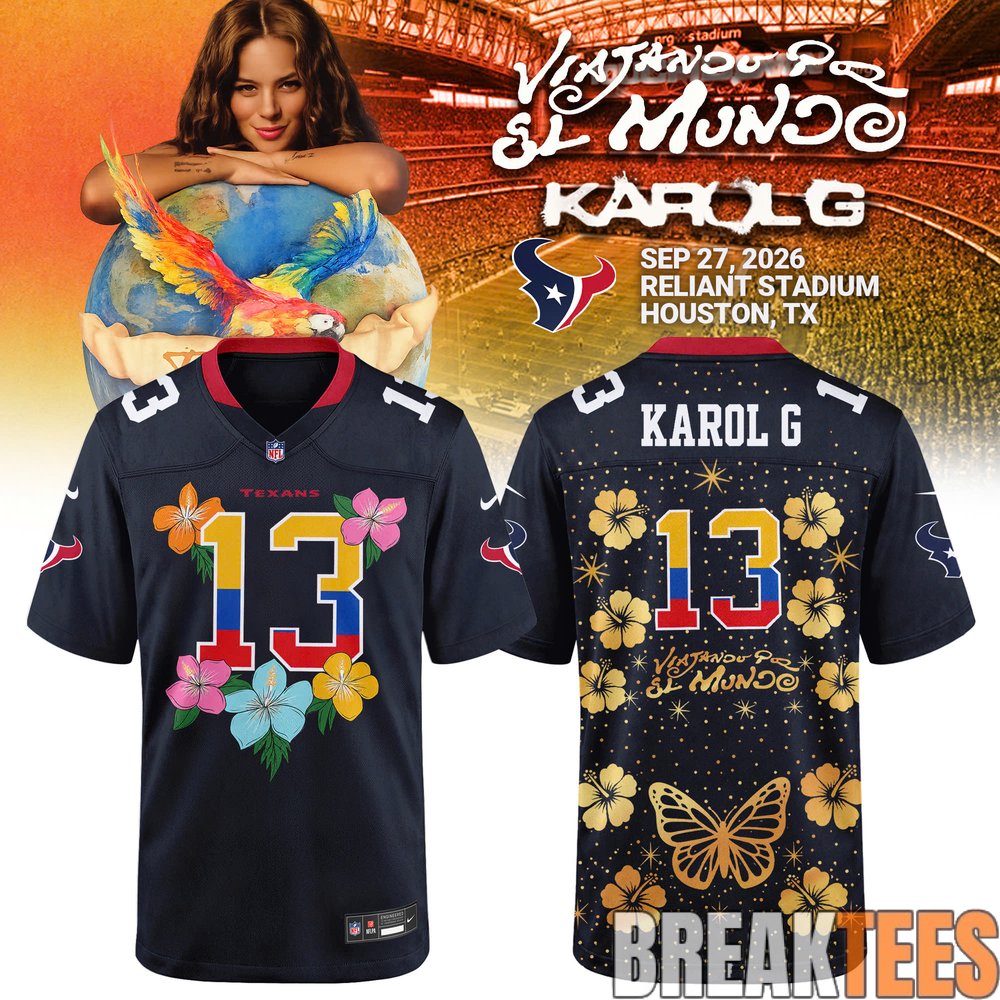 Houston Texans x Karol G Viajando Por El Mundo Tropitour 2026 Jersey Houston Texans x Karol G Viajando Por El Mundo Tropitour 2026 Jersey