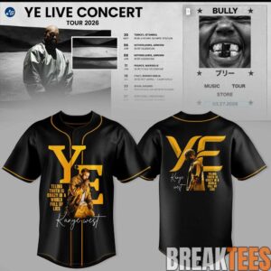 Kanye West Bully Live Concert Tour 2026 Premium 3D Baseball Jersey – Gold Edition