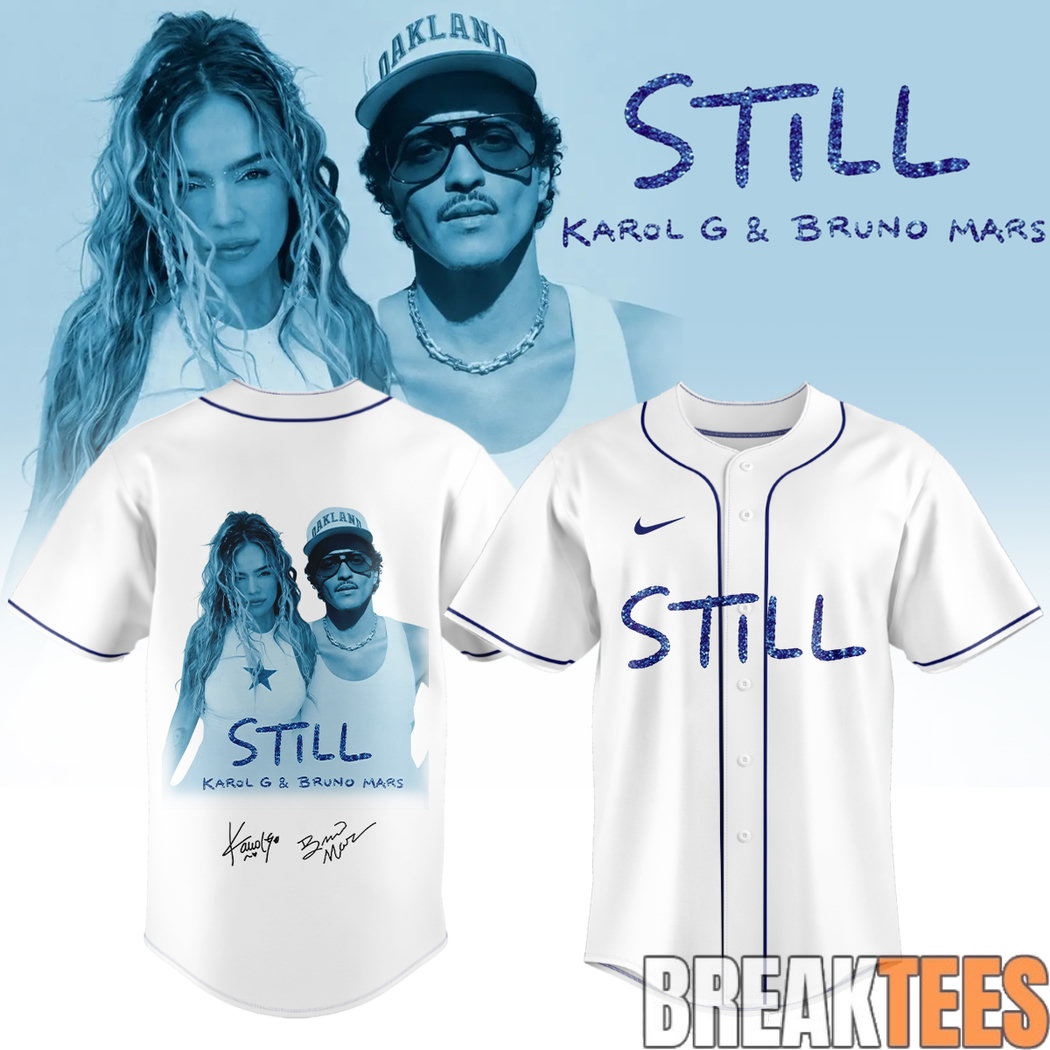 Karol G & Bruno Mars “STILL” Limited Edition Signature Baseball Jersey Karol G & Bruno Mars “STILL” Limited Edition Signature Baseball Jersey