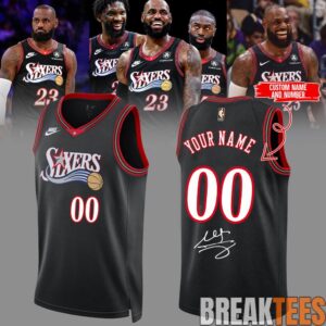 LeBron James Philadelphia 76ers Limited Edition Signature Basketball Jersey – Black
