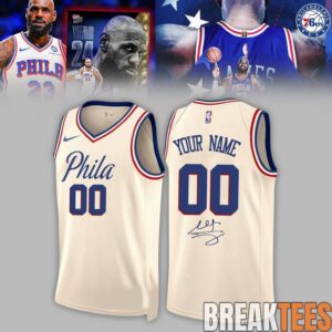 LeBron James Philadelphia 76ers Limited Edition Signature Basketball Jersey – Cream