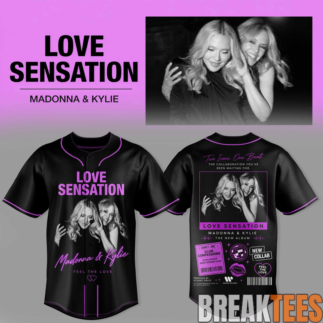 Madonna & Kylie Love Sensation Graphic Baseball Jersey Madonna & Kylie Love Sensation Graphic Baseball Jersey