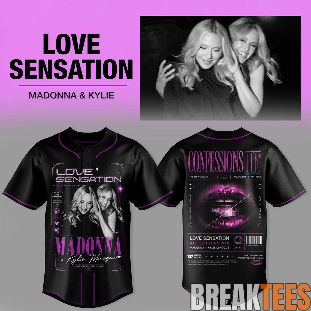 Madonna & Kylie Love Sensation Graphic Baseball Jersey Madonna & Kylie Love Sensation Graphic Baseball Jersey