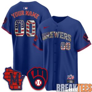 Milwaukee Brewers 2026 Independence Day USA Custom Baseball Jersey 3