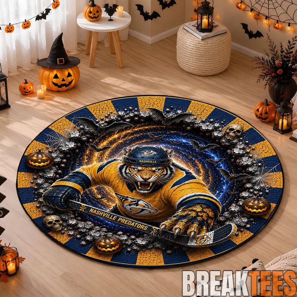Nashville Predators Special Halloween Round Quilted Rug Nashville Predators Special Halloween Round Quilted Rug