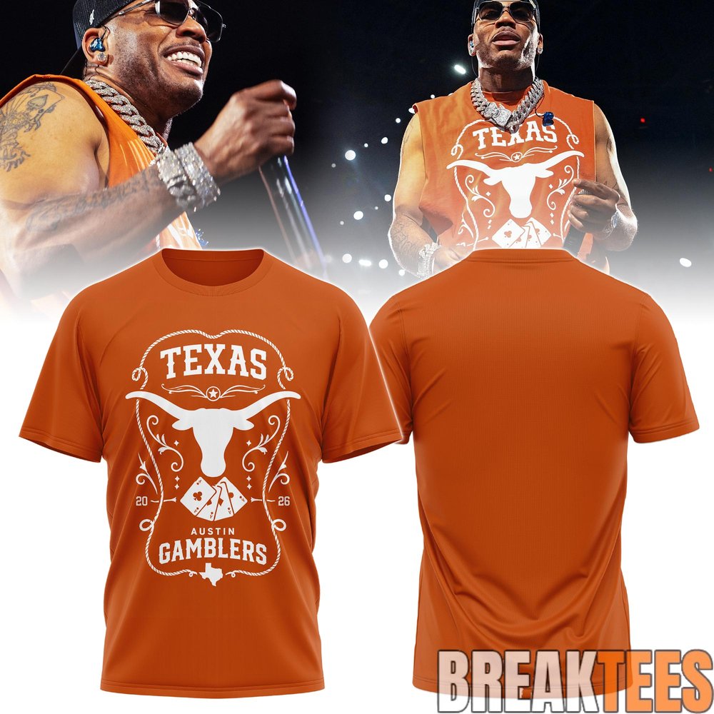 Nelly × Texas Longhorns × Austin Gamblers ’26 T-Shirt 2D Nelly × Texas Longhorns × Austin Gamblers ’26 T-Shirt 2D