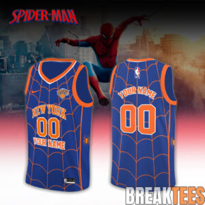 New York Knicks x Spider-Man 2026 Edition Custom Basketball Jersey – Blue