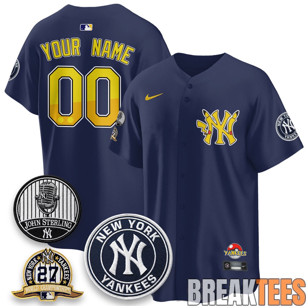 New York Yankees x Pokémon Cartoon Custom Baseball Jersey New York Yankees x Pokémon Cartoon Custom Baseball Jersey
